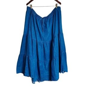 Vintage Access 90s Denim Tiered Maxi Skirt Western Cottagecore Large Medium Wash